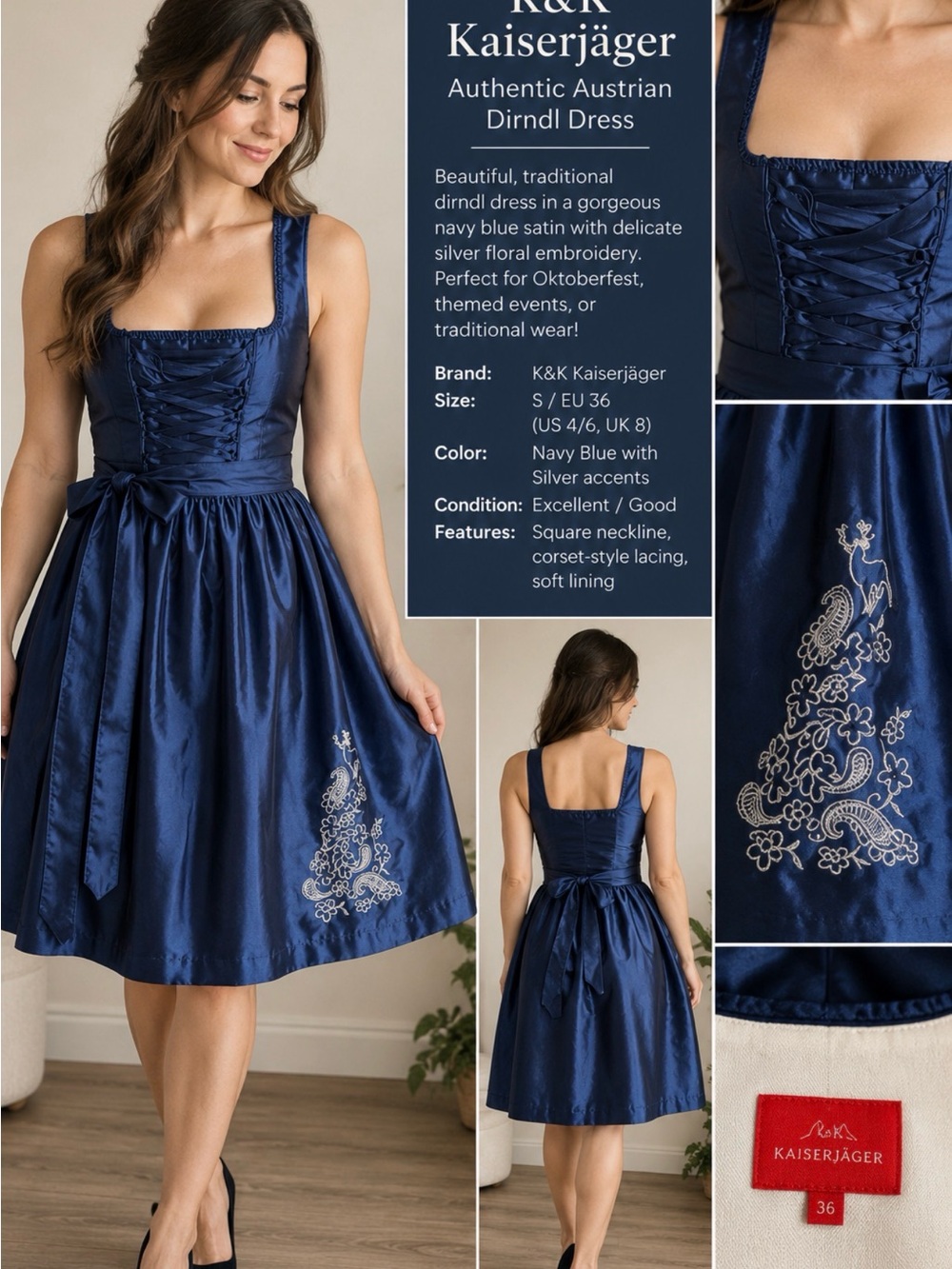 Kaiserjager Blue Satin traditional Dirndl Dress